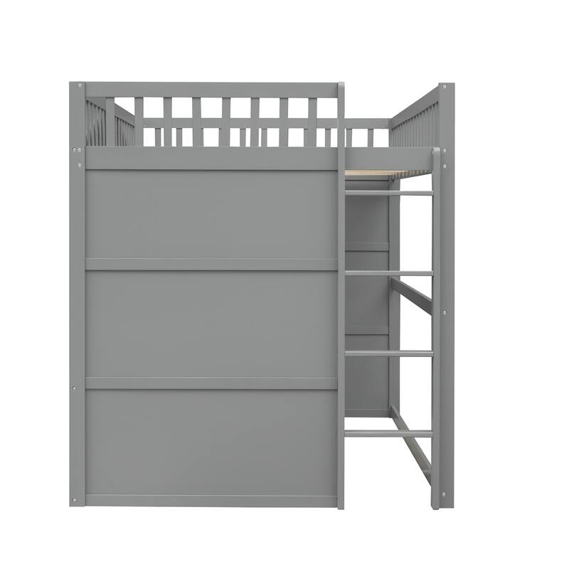 Full Size Wood Loft Bed with Ladder in Gray, Solid Pine Construction, Durable and Stylish