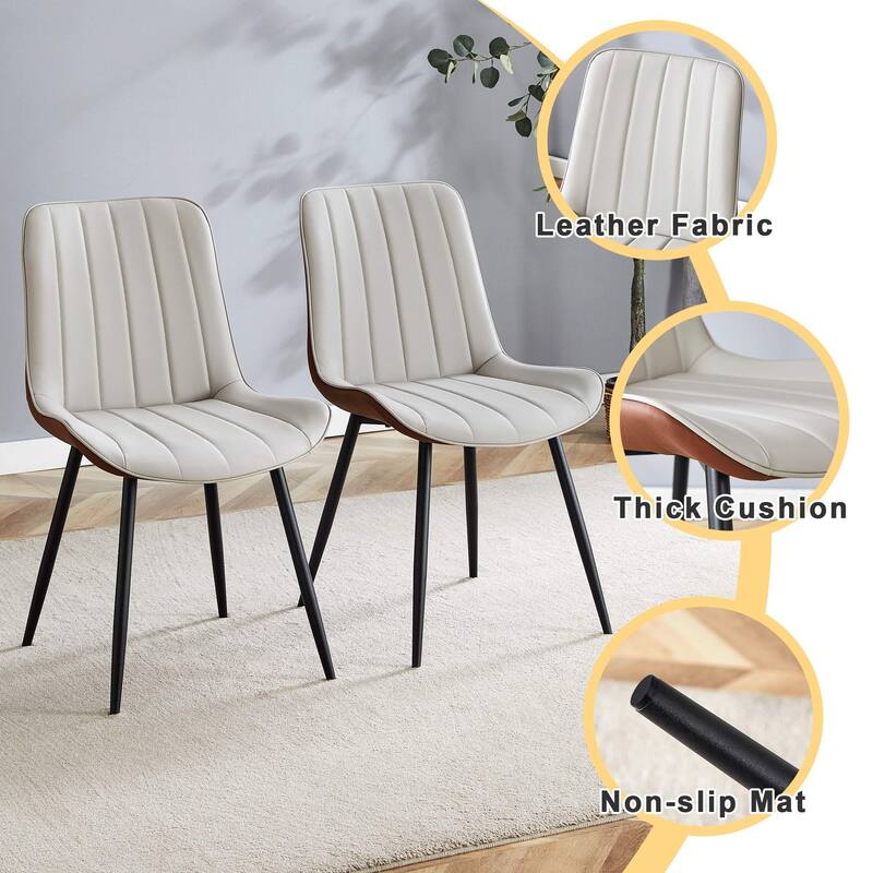 Dining Chair Set of 4 PU Extended Seating with Black Metal Legs