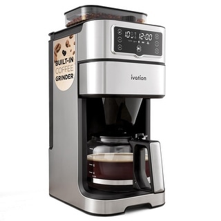 Ivation 2-in-1 Coffee Maker with Grinder, 10-Cup Programmable 1000W - Black/Grey