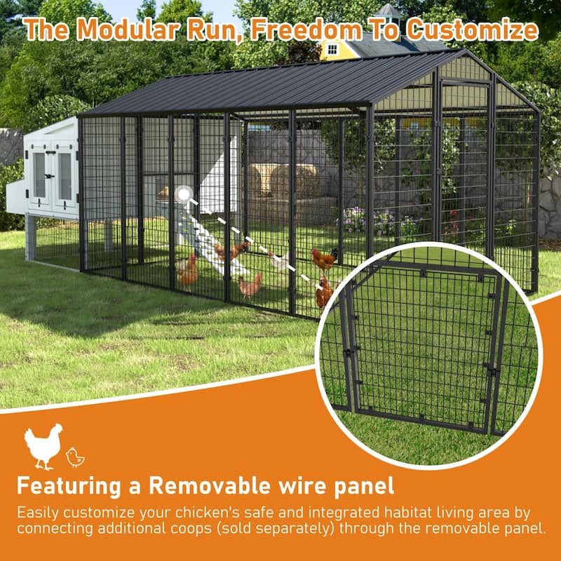 VEIKOUS Metal Chicken Coop for 15+ Chickens, Predator Proof Outdoor Chicken Cage with Galvanized Roof - 10.6 ft × 6.2 ft