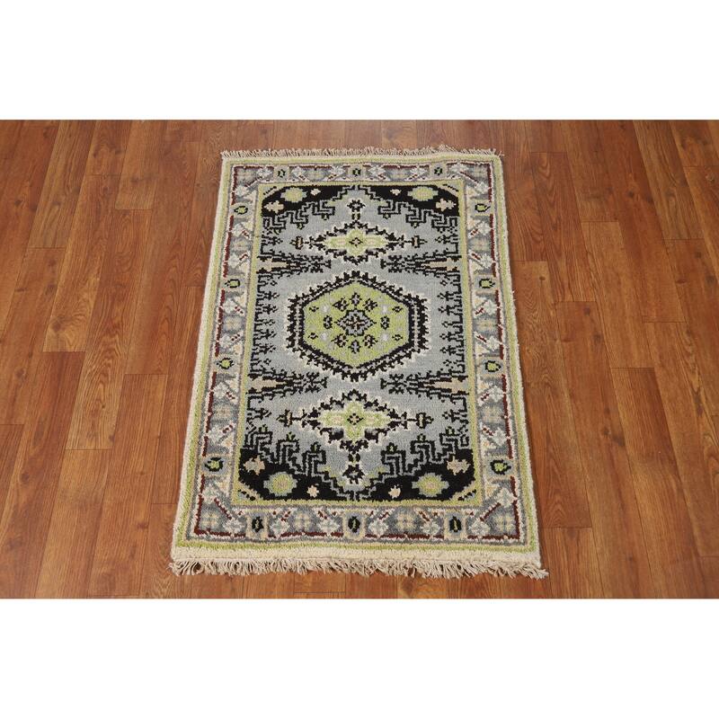 Hand Knotted Oriental 100% Wool Carpet Traditional Geometric Greys & Charcoal Viss Area Rug - 3' 0'' X 2' 0''