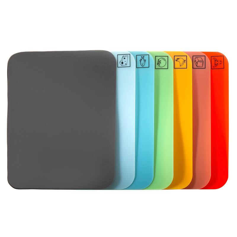 Seville Classics Bamboo Cutting Board and 7 Color-Coded Flexible Cutting Mats
