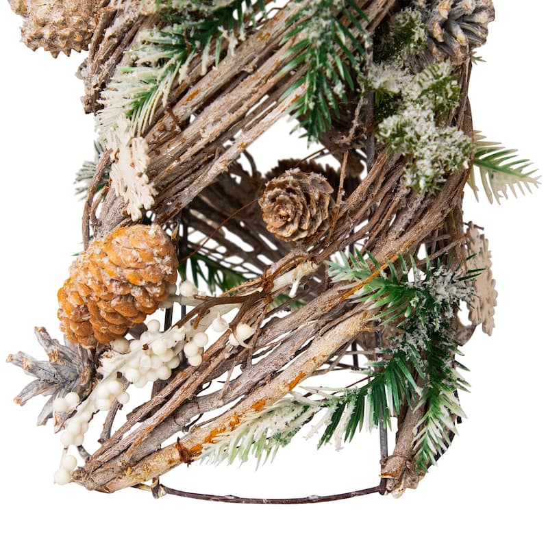 Flocked Snowflakes and Pinecones Twisted Twig Artificial Christmas Tree - 24.25"