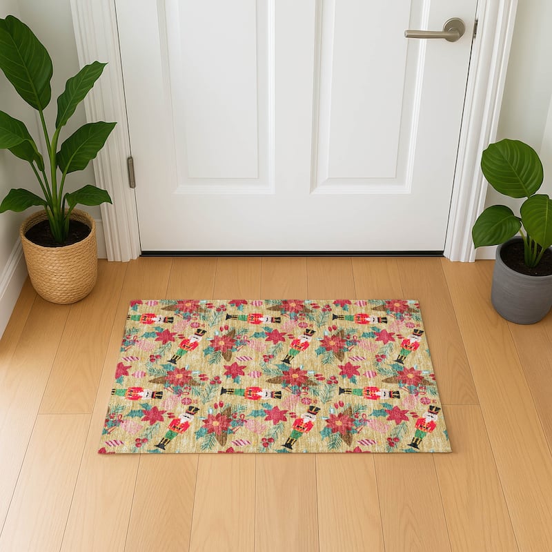 Premium Washable Super Soft Holiday Nutcracker Mayfield Rug - Gold - 1'8" x 2'6"