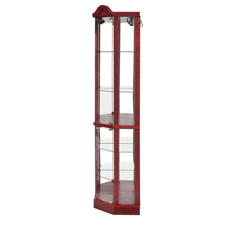 Glass Corner Curio Display Bar Cabinet with Light, Adjustable Shelves