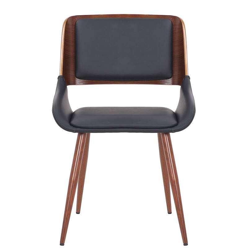 Mid-Century Modern Faux Leather, Metal and Wood Dining Chair Set of 4 - Black and Walnut