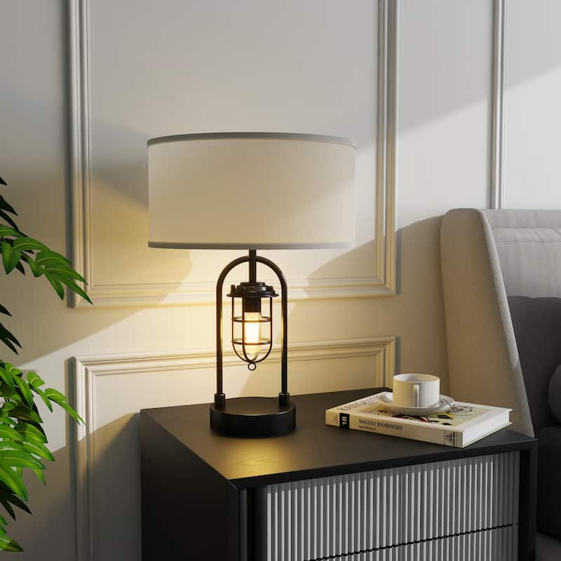 21 inch Metal Table Lamp With Night Light Set of 2