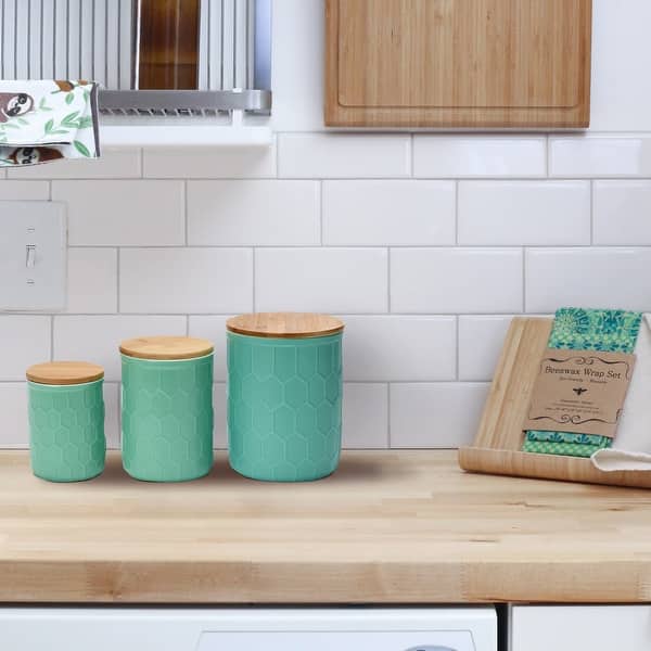Set of 3 Mint Green Canisters with Bamboo Lids Bed Bath & Beyond