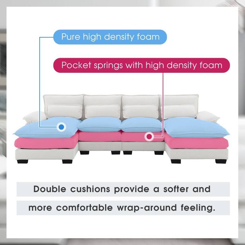 Modern U-shaped Sectional Sofa with Waist Pillows，Sleeper Sofa Couch with Chaise Lounge