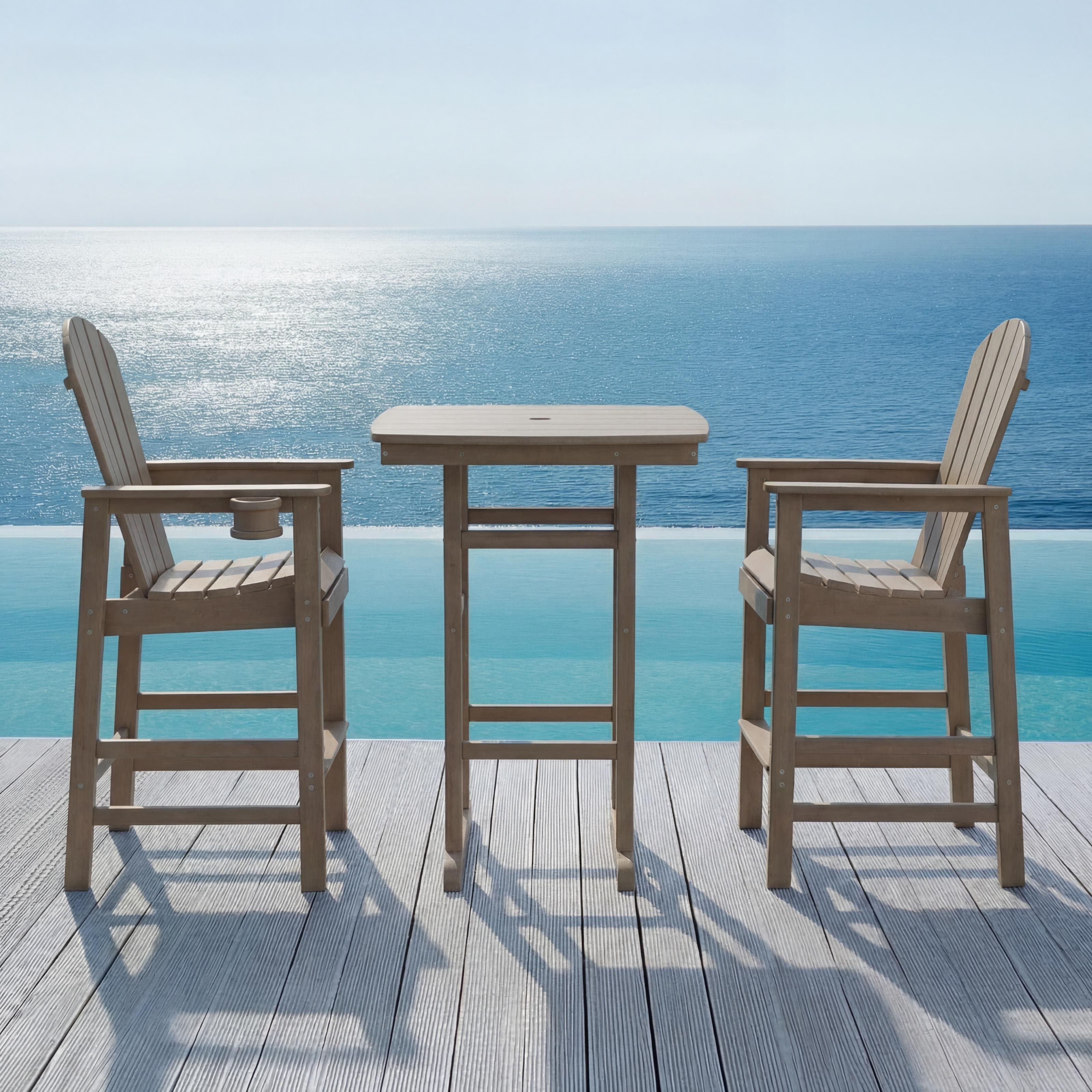 bar height patio table set with umbrella hole MFSTUDIO 7-Piece Cast Aluminium Outdoor and Chairs and a stable footrest 3-Piece HDPE Bar-Height Patio Set,