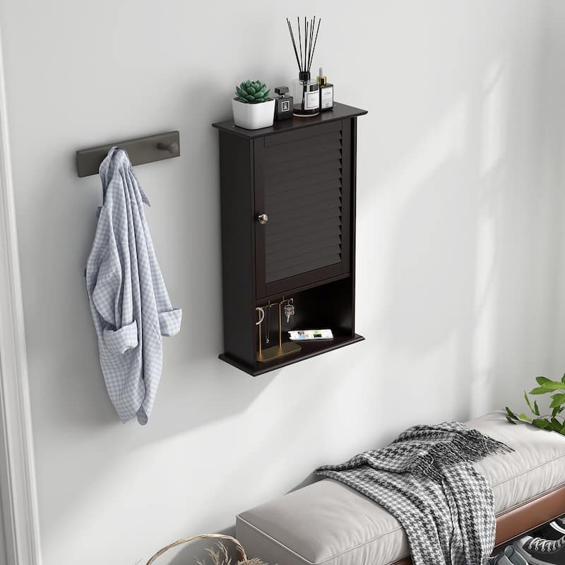 Gymax Bathroom Wall Mount Storage Cabinet Single Door w/Height