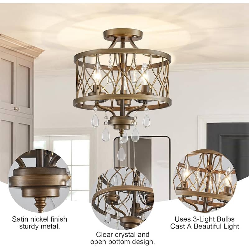 3-light entryway light bronze pendant ceiling lamp metal crystal chandelier light