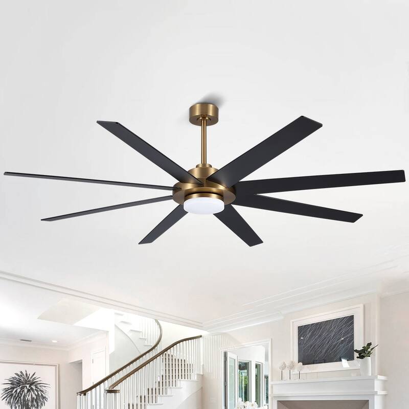 60 in. Indoor 8 Wood Blades Ceiling Fan with LED light and remote - 60" - Black/Gold/Walnut