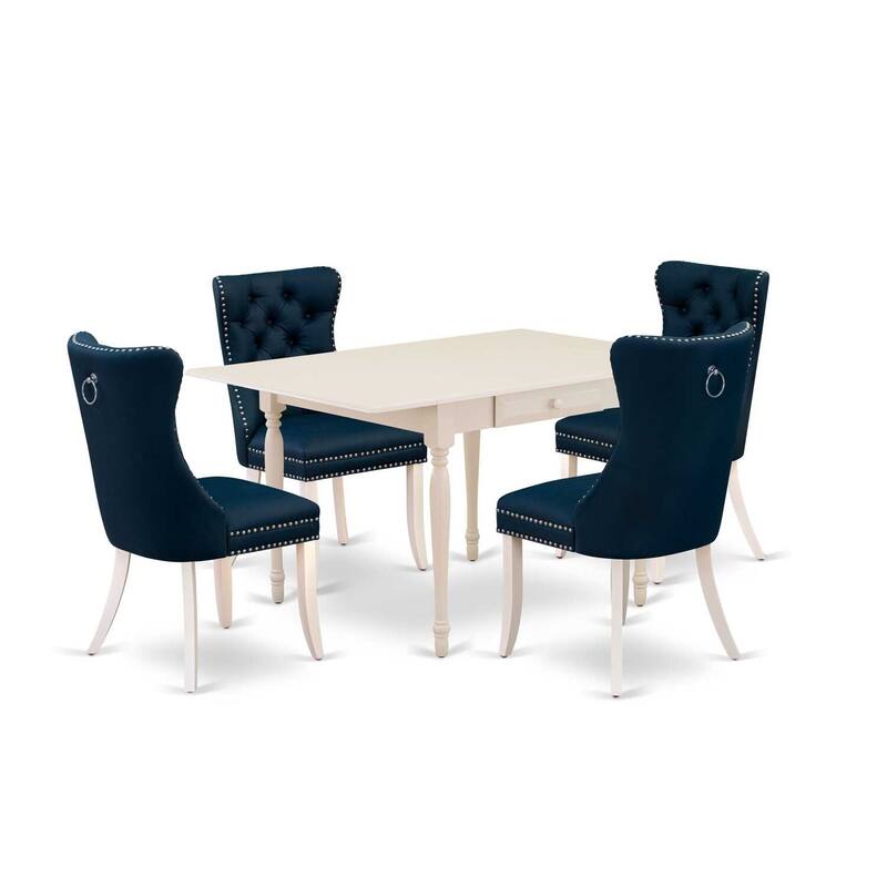 5-Piece Linen White Finish Solid Wood Top - Rectangular Upholstered Dining Room Set (Seats-4)