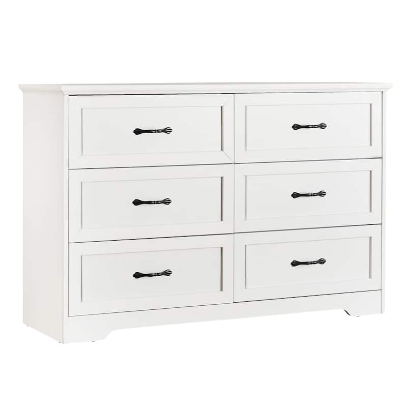 5/6 Drawers Dresser for Bedroom,Chest of Drawers with Wide Metal Handle,Farmhouse Modern Wooden Dresser