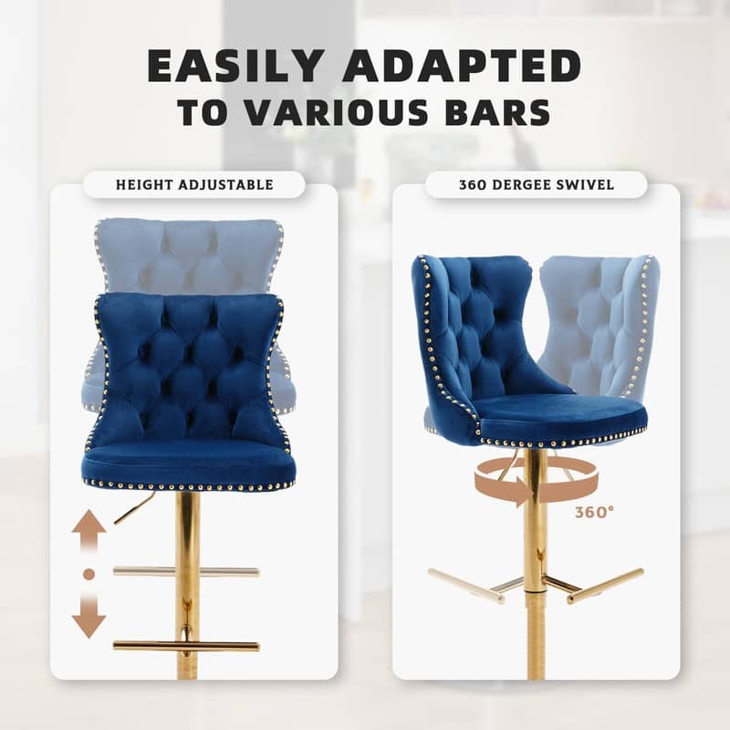 Velvet Upholstered Nailheads Tufted Swivel Bar Stools (Set of 6)