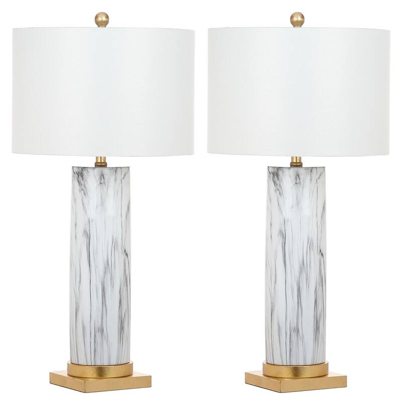 SAFAVIEH Lighting 31.25-inch Sonia Marble Black/ White Table Lamp (Set of 2) - 15"x15"x31.25"