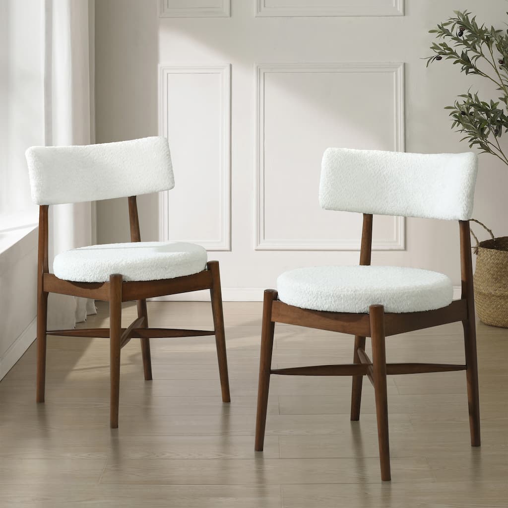 2-Pack Mid-Century Dining Chairs w/ Rubber Wood Frame & Boucle Upholstery