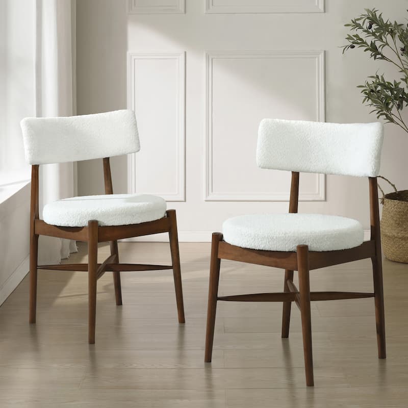 Dining Chairs Set of 2, Upholstered Kitchen Chairs with Wood Frame, Mid-Century Modern Armless Accent Chair - Beige