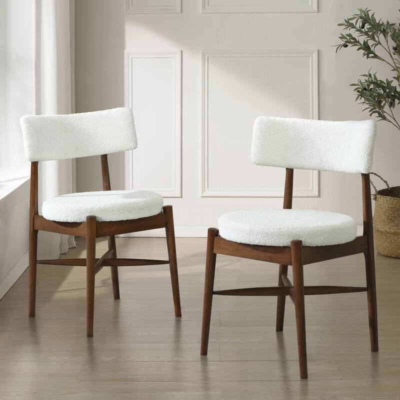 Set of 2 Mid Century Modern Counter Stools with Boucle Upholstery and Rubberwood Frame - Bar Height Dining Stools - Beige