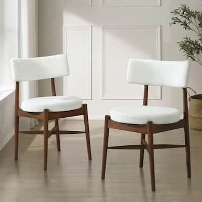 Set of 2 Mid Century Modern Counter Stools with Boucle Upholstery and Rubberwood Frame - Bar Height Dining Stools