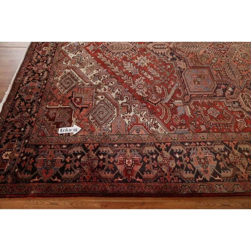 Vintage Vegetable Dye Heriz Persian Wool Area Rug Hand-knotted Carpet - 9'10" x 12'9"