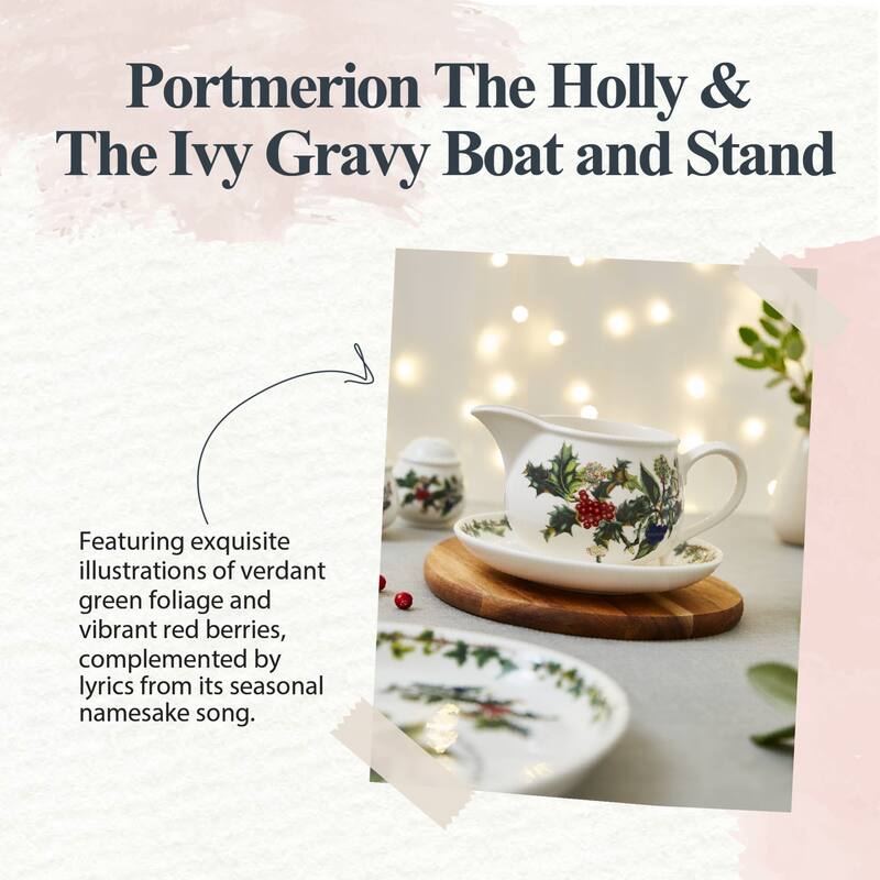 Portmeirion Christmas The Holly and Ivy Gravy Boat and Stand - 55.63 Fluid Ounces (1 L)