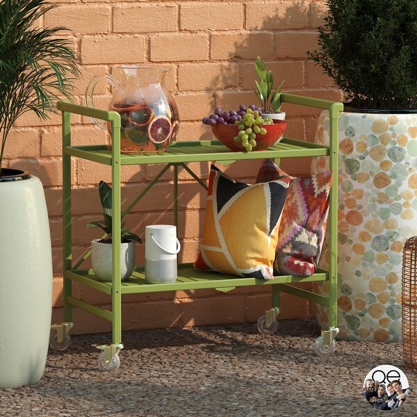 Cleo Slatted Folding Serving Cart, Indoor/Outdoor, Kiwi Green