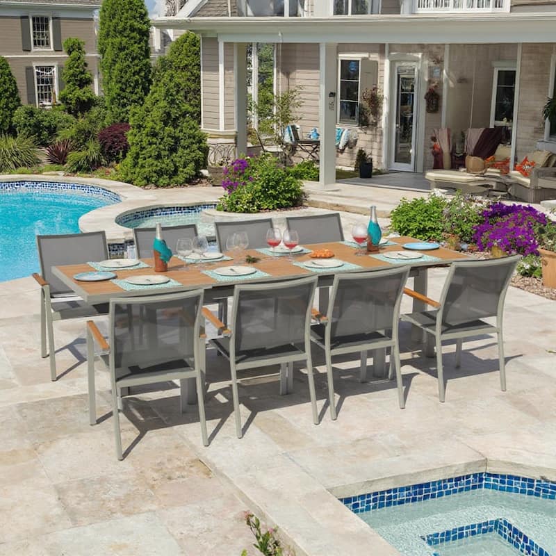 Catania Grey Seagull 9-Piece Aluminum Outdoor Dining Set with Sling Set in Pewter - N/A