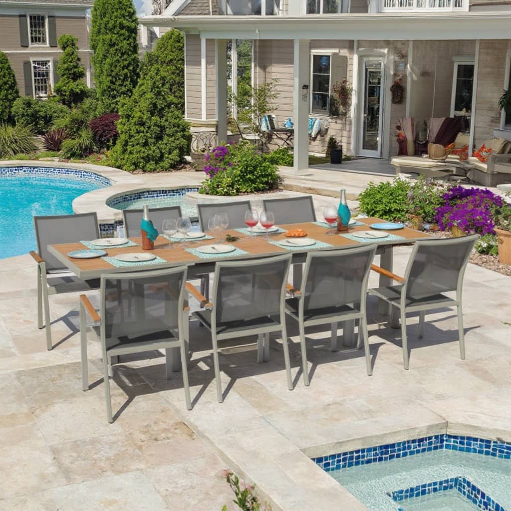 Catania Grey Seagull 9-Piece Aluminum Outdoor Dining Set with Sling Set in Pewter - N/A