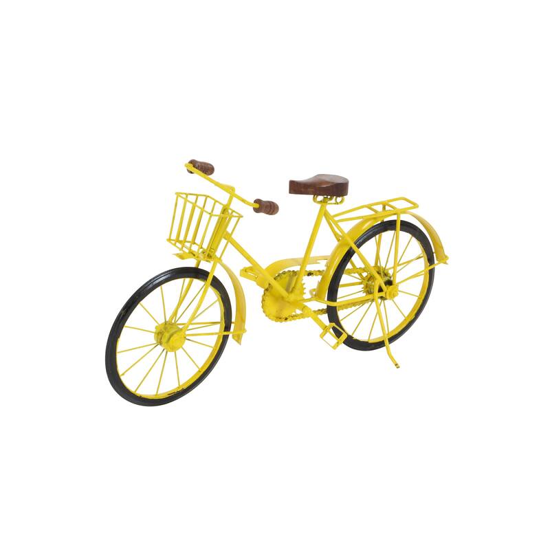 Yellow, Blue or Silver Metal Bike Decorative Sculpture with Wood Accents