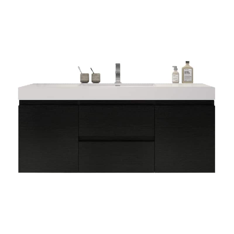 Baillie 60'' Wall-Mounted Vanity with Single Reinforced Acrylic Sink - 60''Width - Rich Black