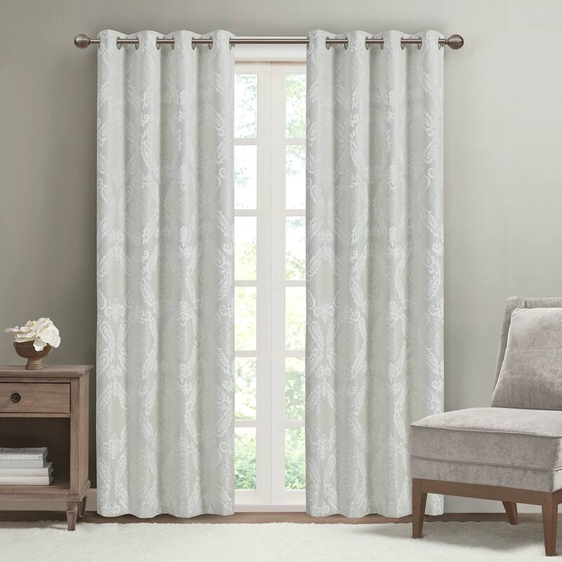 Knitted Jacquard Paisley Total Blackout Grommet Top Curtain Panel(Only 1 Pc Panel)