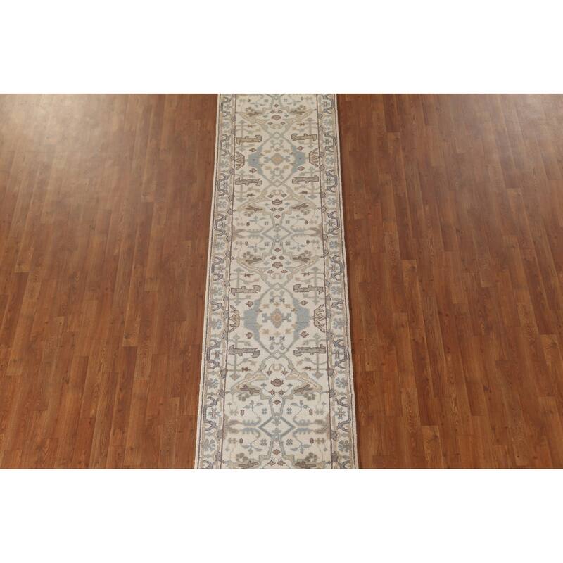 Beige / Ivory Oushak Runner Rug Handmade Oriental Wool Carpet - 2'7"x 11'11"
