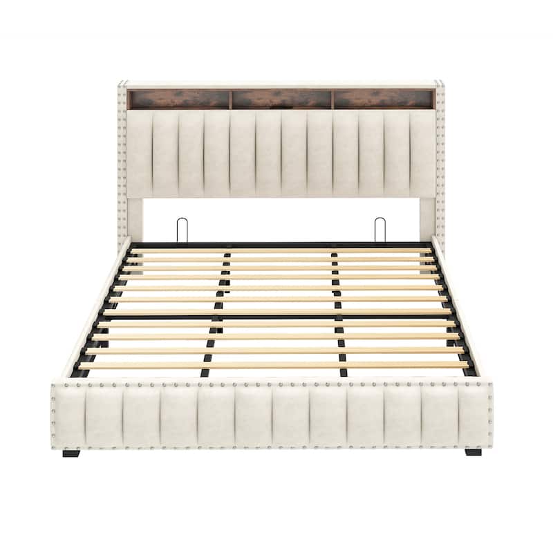 Moasis King Bed Upholstered Platform with Button-Tufted Frame