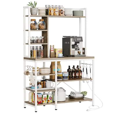 Kitchen Bakers Rack Utility Storage Shelf Microwave Oven Stand With Power Outlet