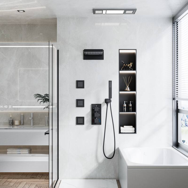 Luxury 3-Way Complete Rain Showerhead with High-pressure Handheld Showerhead&3-Body Jet in Black/Gold/Nickel