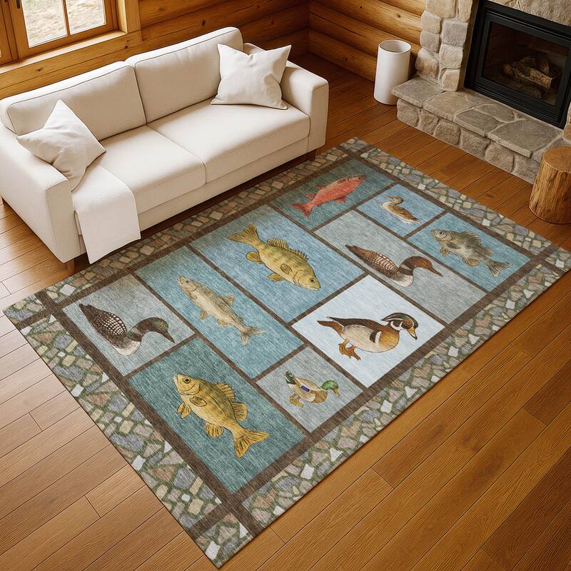 Machine Washable Indoor/ Outdoor Cabin Lodge Chantille Rug
