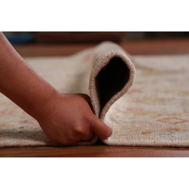 Hand Knotted Oriental 100% Wool Carpet Transitional All-Over Beige & Ivories Oushak Area Rug - 8' 11'' X 6' 0''