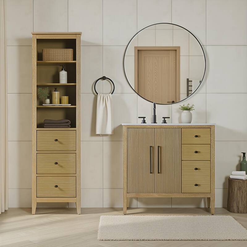 Kensington 16-28 Inch Open Shelving Bath Storage Cabinet