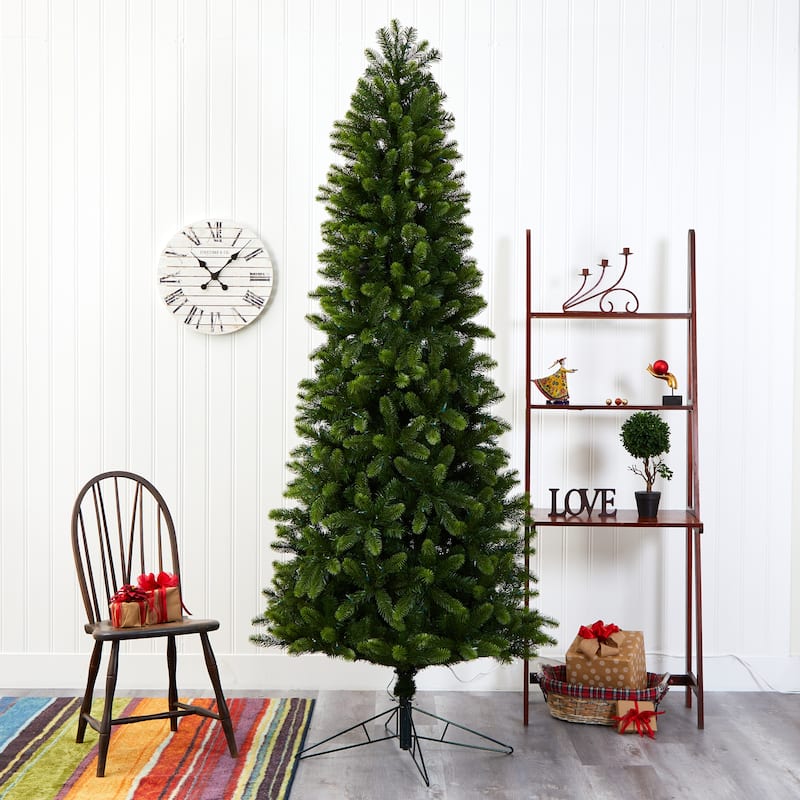 8ft. Slim Spruce Artificial Christmas Tree with 600 Warm White Lights, Instant Connect & 1294 Branches - Festive X-Mas Tree
