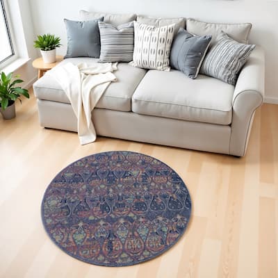 Jurif Power Loomed Distressed Geometric Non Skid Area Rug By HomeRoots - 48' X '48' X '0.5