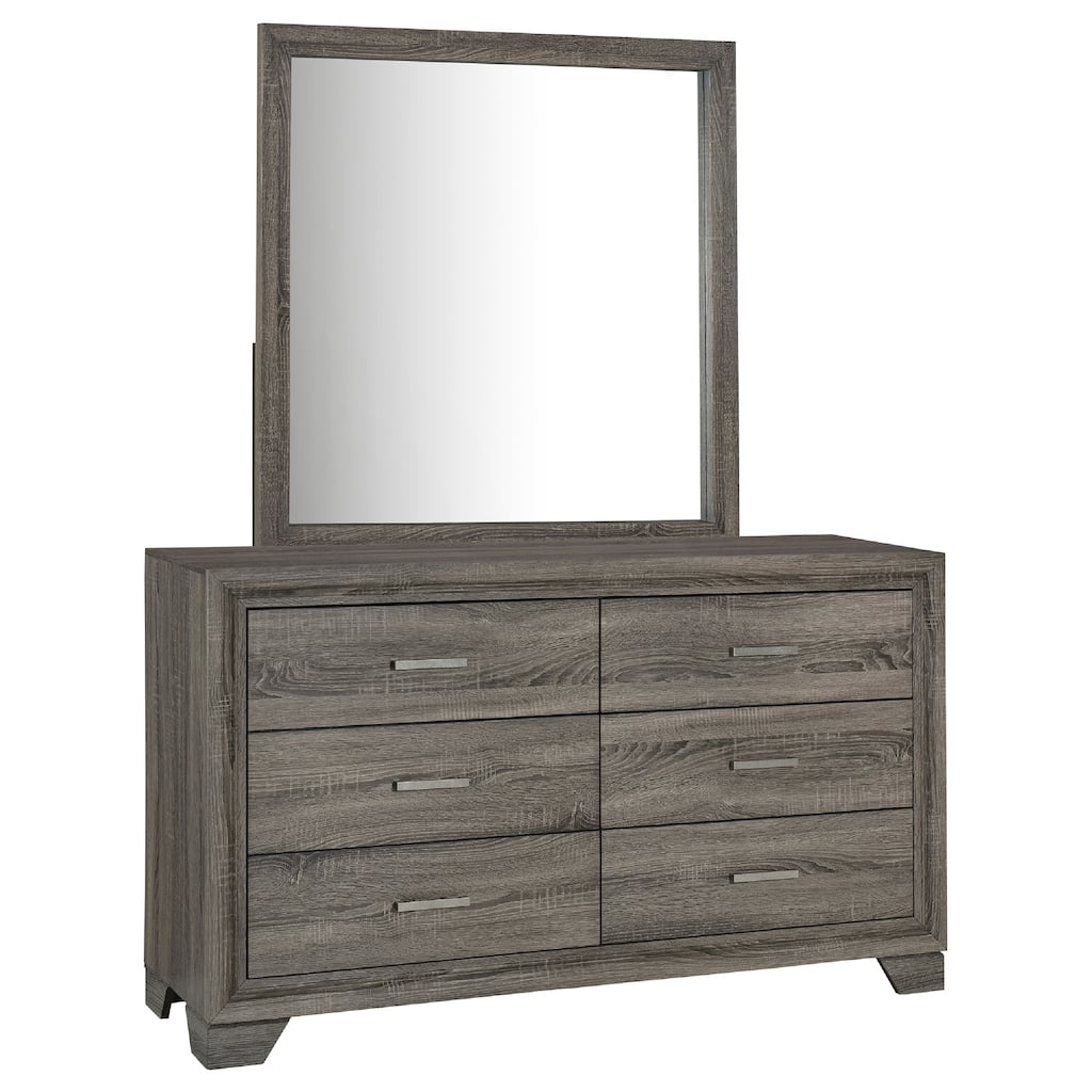Reay Wide Dresser and Mirror with Mitered Trim, Brown Oak Wood