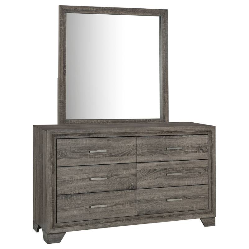 Reay Wide Dresser and Mirror with Mitered Trim, Brown Oak Wood
