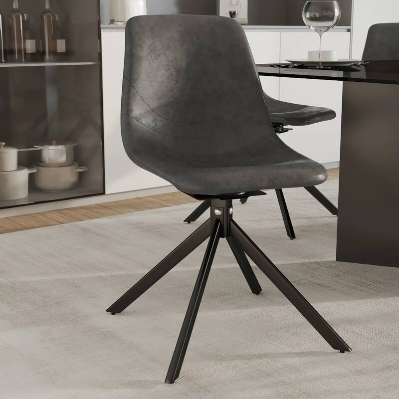 Markley Leather Dining Chair 360 Degree Swivel with Iron legs Modern Accent Side Chair Set of 4
