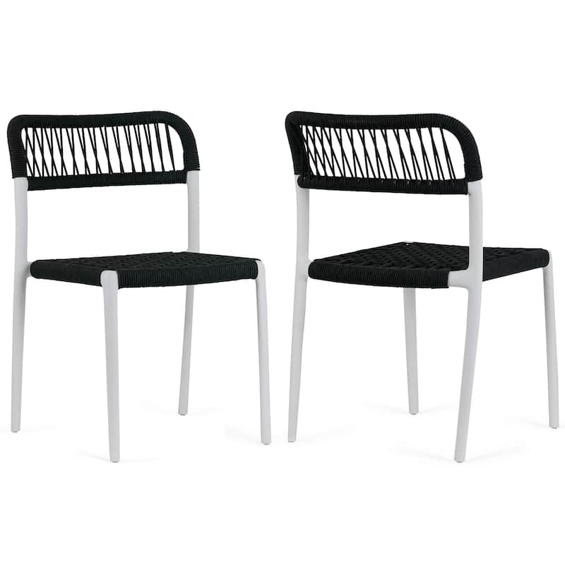 Set of 12 Belen Black Woven Rope Fabric Dining Chair with Plastic Frame