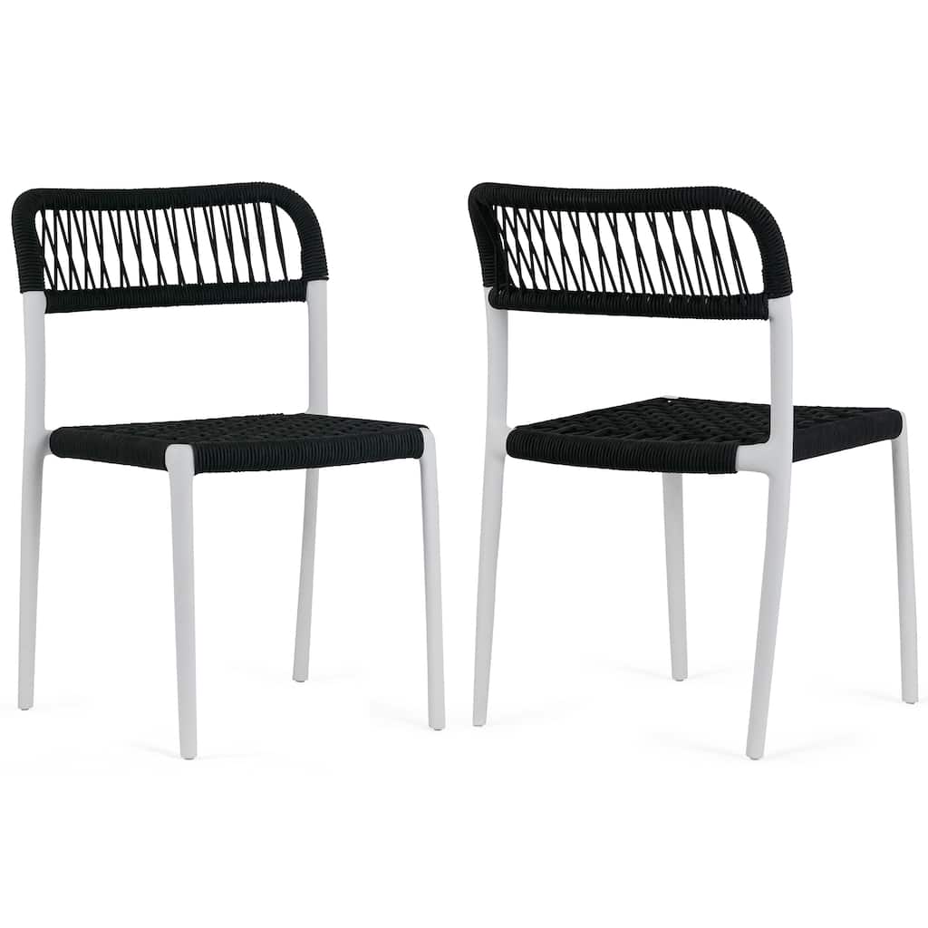 Set of 12 Belen Black Woven Rope Fabric Dining Chair with Plastic Frame