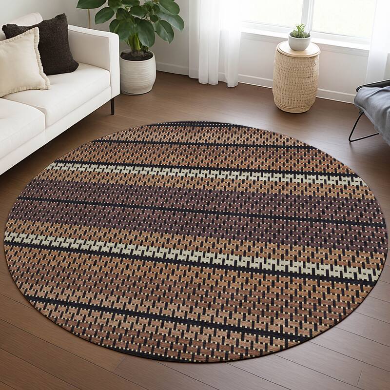Machine Washable Indoor/ Outdoor Boho Stripe Chantille Rug
