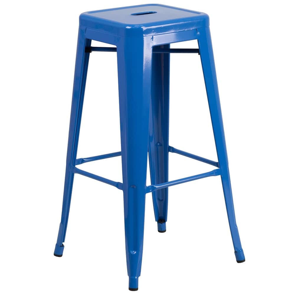 30" High Backless Metal Indoor-Outdoor Barstool with Square Seat