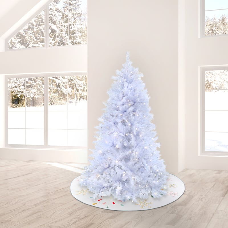 National Tree Company 9 ft. Pre-lit Artificial Millville White Hinged Tree with PowerConnect™, 700 Dual Color® LED Lights-UL